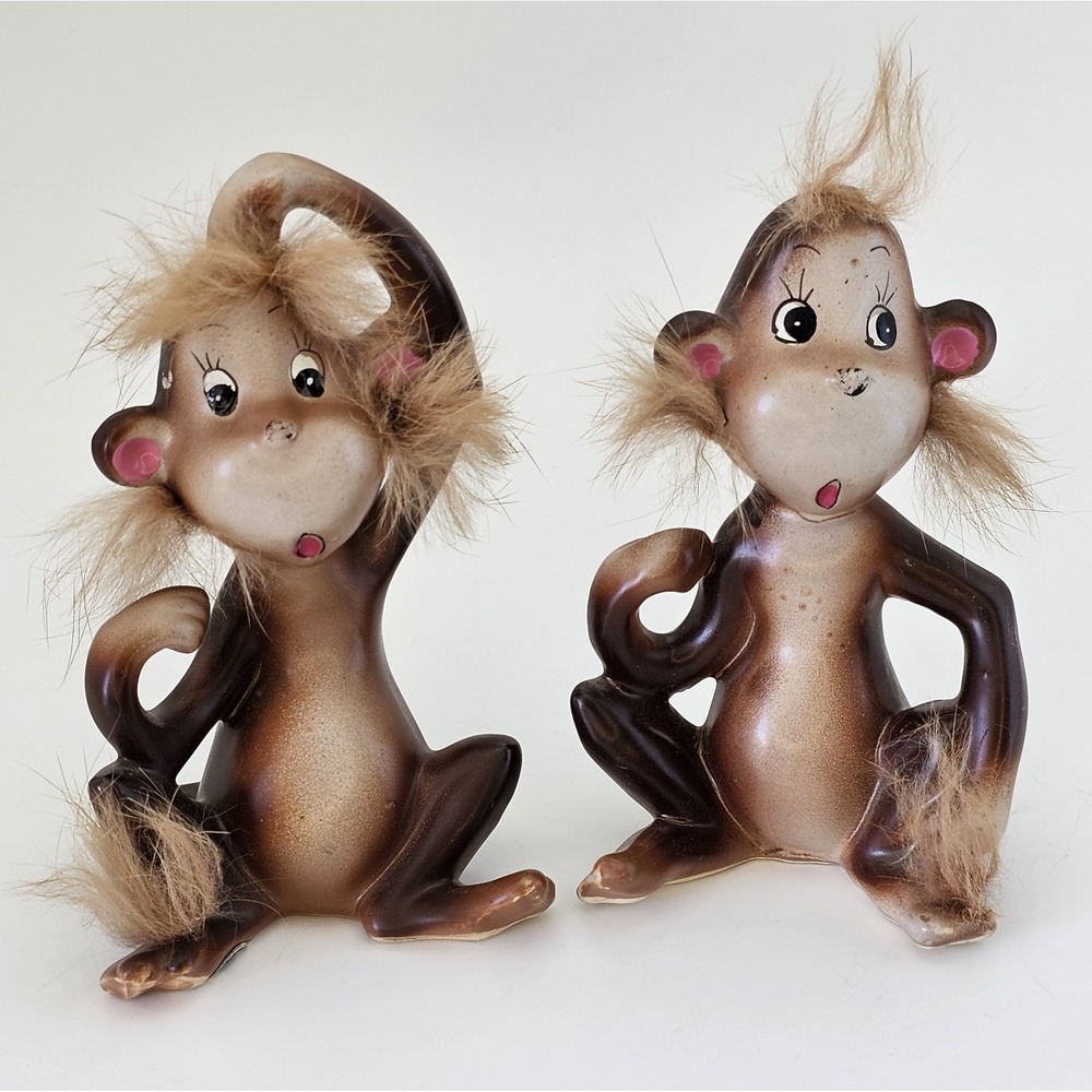 Vintage Norcrest Japan Monkey Salt & Pepper Shakers Anthropomorphic H561 w/Tags‎